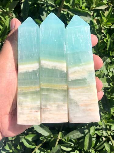 1090 Grams Natural Pistachio Calcite Towers (1 of 5)