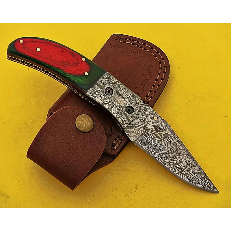 Handmade damascus steel knife pocket folding hiking (1 of 5)