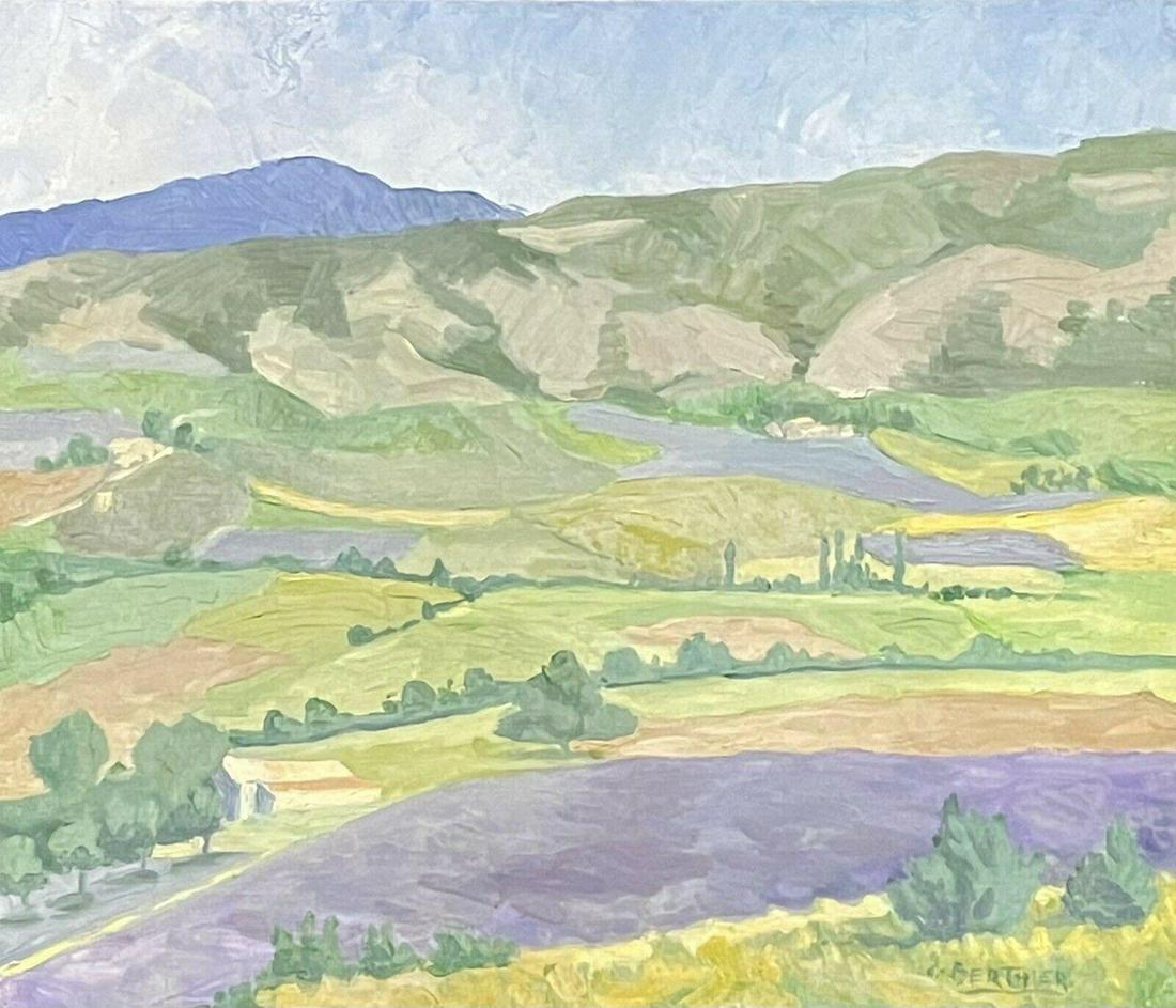 VINTAGE FRENCH IMPRESSIONIST SIGNED OIL - LAVENDER FIELDS IN PROVENCE LANDSCAPE (1 of 8)