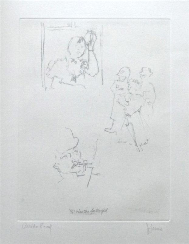 Jack Levine signed original etching "McHeath Betrayed": Medium: original soft ground etching, signed in pencil and annotated "Artist's Proof". This etching was executed in 1967 for the "Dreigroschen Film" series, for the limited edition portfolio published