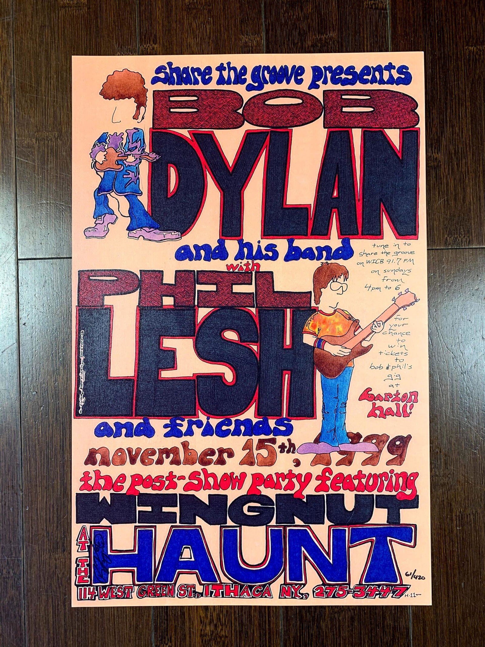 Bob Dylan W/phil Lesh At The Haunt In Ithaca New York (nov. 15th, 1999) 10.625" X 16.375" US Concert (1 of 4)