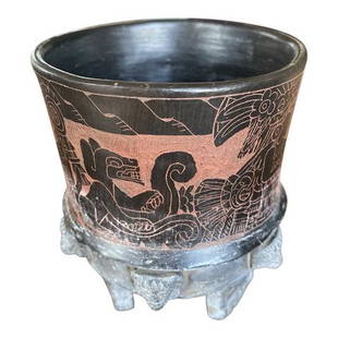 Vintage Aztec Pottery Planter: Vintage Aztec planter. Very traditional native addition. Interior designer perfection.DIMENSIONS: 5"W x 4"D x 4"HSTYLES: Folk Art MexicanPERIOD: 1970sITEM TYPE: Vintage, Antique or