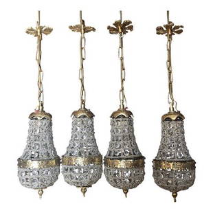 1980s Collection of Miniature Pendant Chandeliers - Set of 4: Beautiful collection of miniature pendant chandelierâ€™s with Brass details. Perfect for the interior designer. Great to hang in a vanity space, bathroom, countertop space.DIMENSIONS: 5"W x 5"D