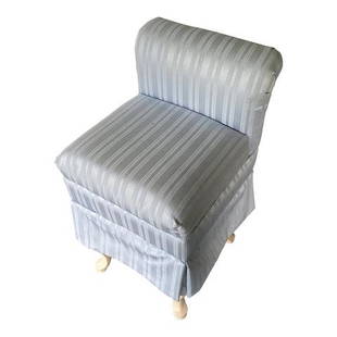 Blue Vanity Chair: Love the blue hue on this vanity chair! Striped and silky, this chair is a vintage statement piece.DIMENSIONS: 16"W x 18"D x 30"HSTYLES: Art Deco Hollywood RegencySEAT HEIGHT: 22.0 inchesNUMBER OF