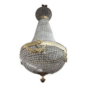 1970s Empire Brass and Glass Chandelier