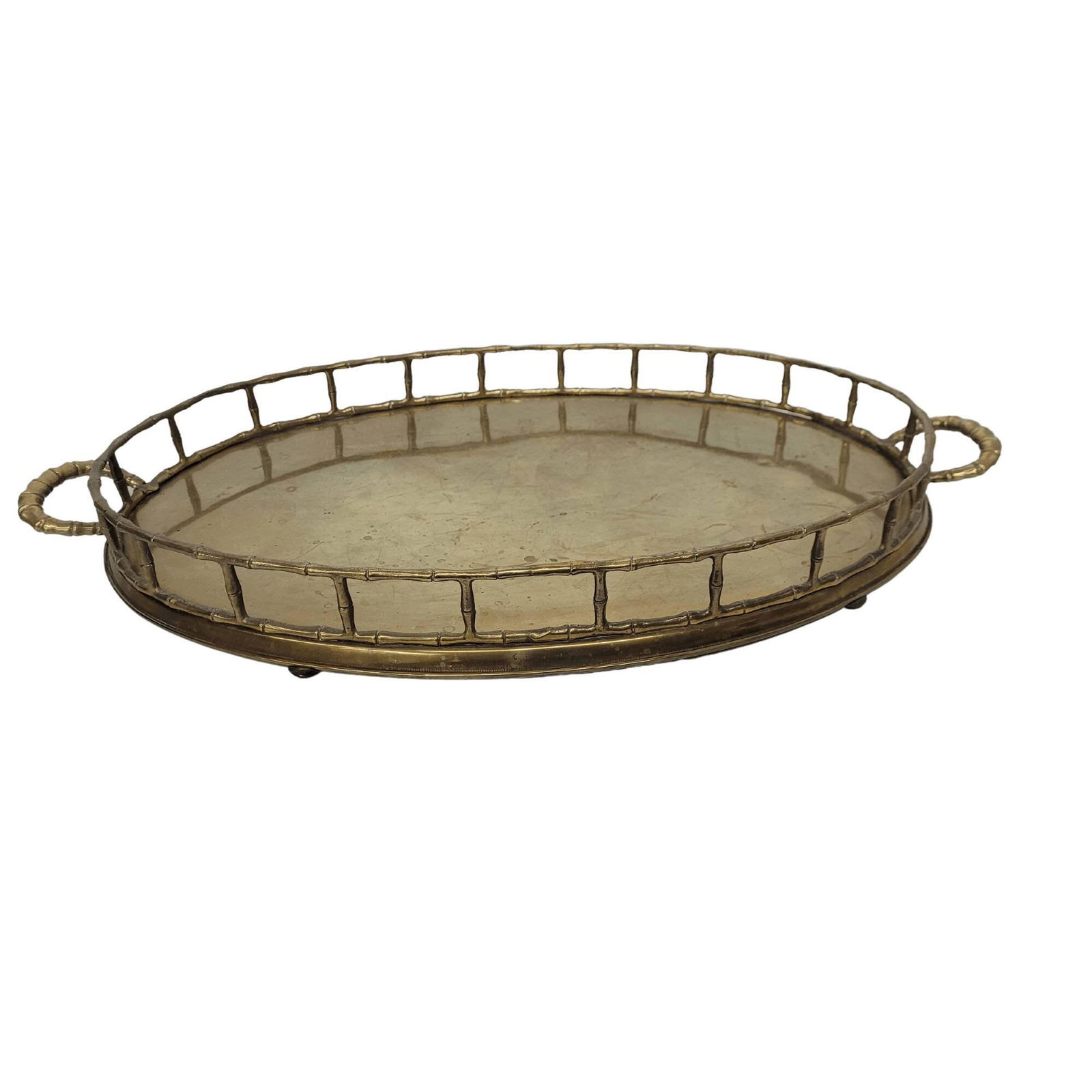 Vintage Brass Faux Bamboo Large Serving Tea Tray or Asian Oval Vanity Dresser Tray (1 of 9)