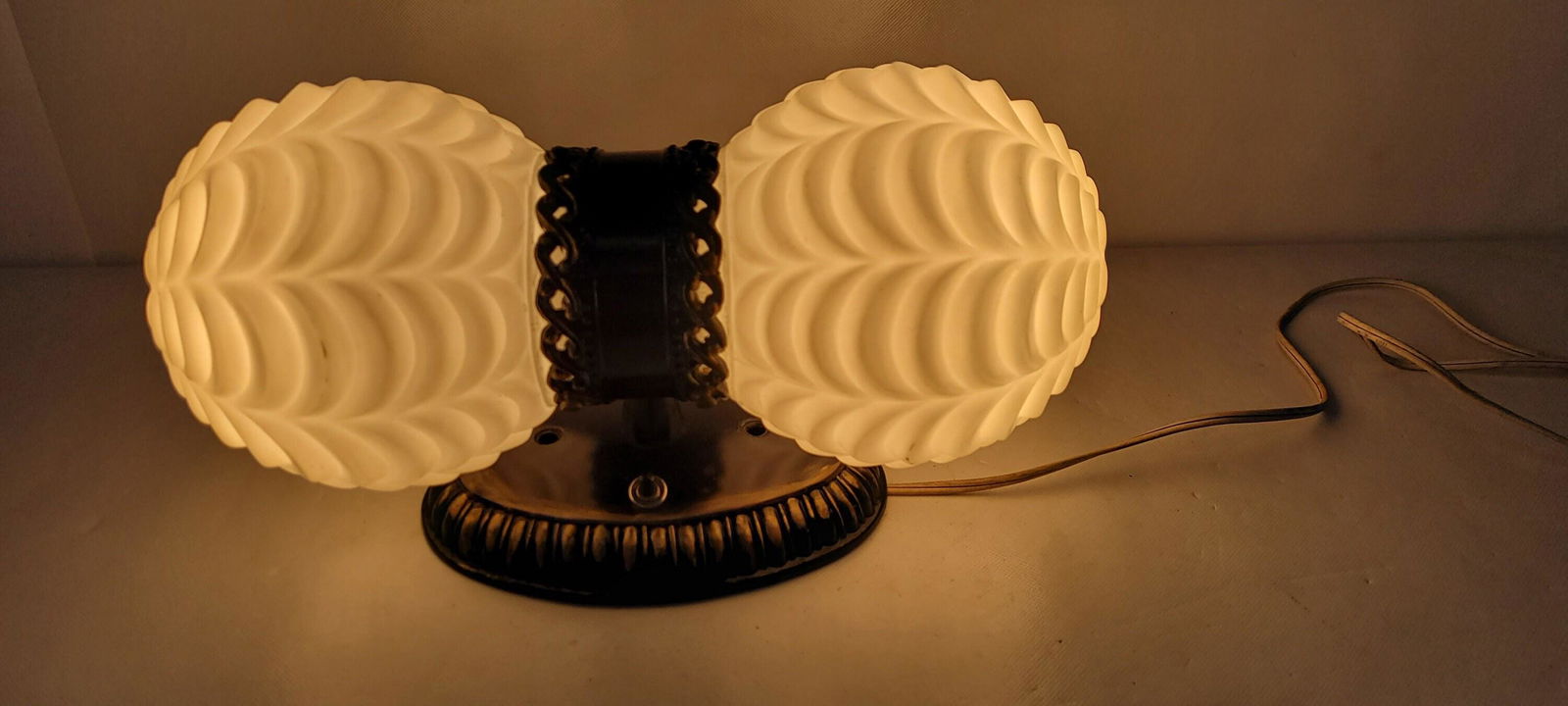 Vintage Black White Vanity Wall Light Sconce 2 light Glass Round Globes antique fixture (1 of 9)