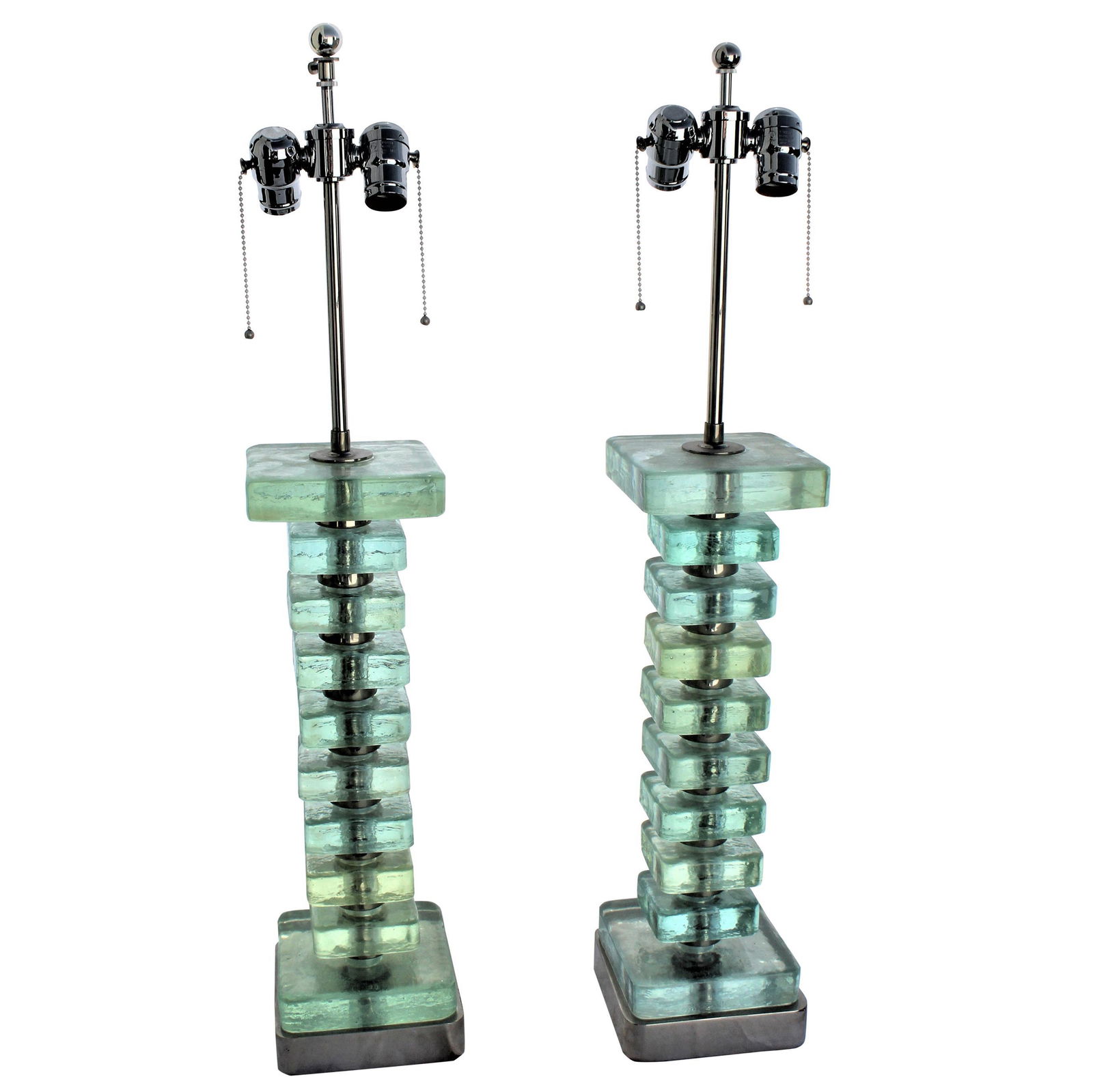 Deco /Modern Table Lamps, Sq Blocks of Acrylic Glass, Deluxe Socket Assy, pair (1 of 5)