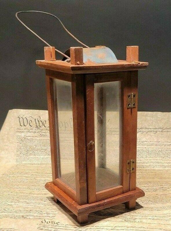 Wood & Tin Glass Lantern Lamp Candle Holder (1 of 12)