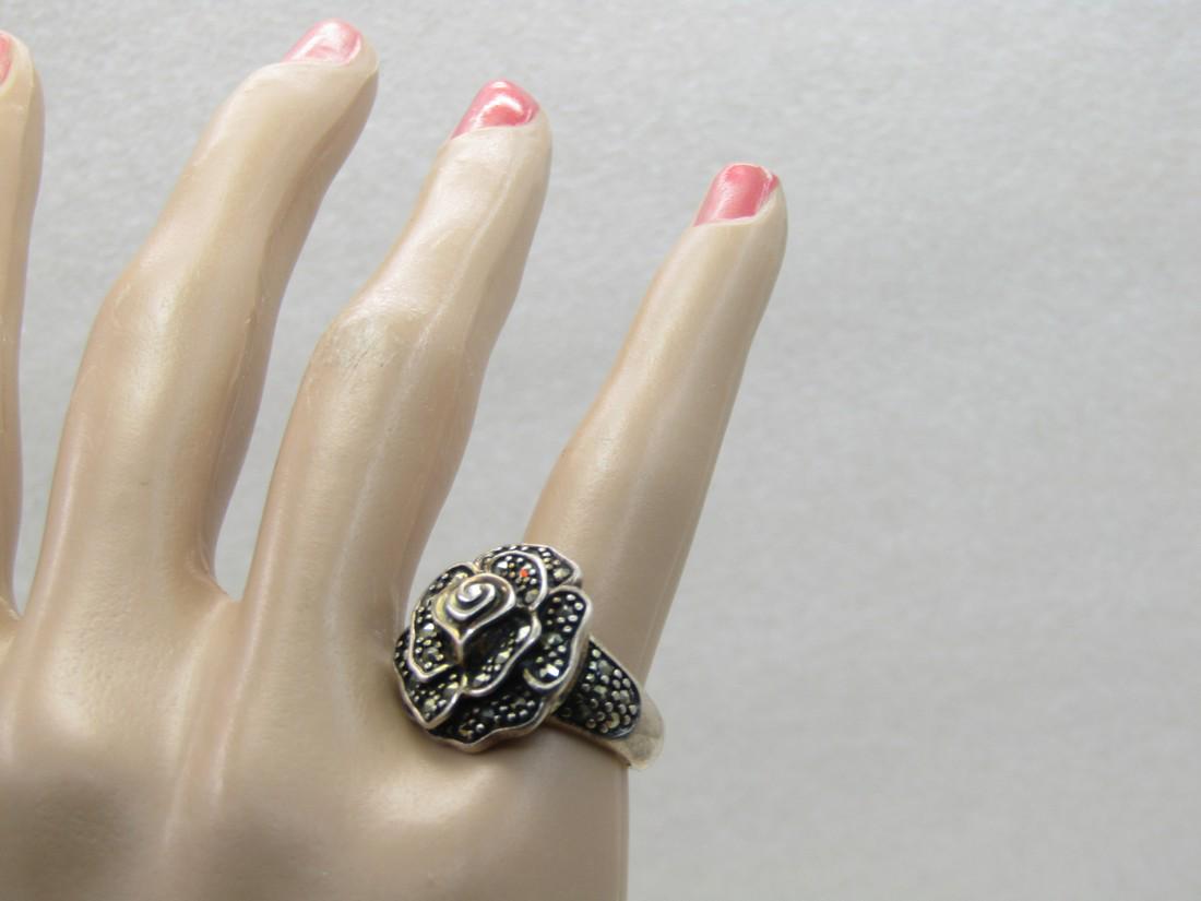 Vintage Sterling Silver Marcasite Rose Ring, Heart Design, SZ. 5 (1 of 7)