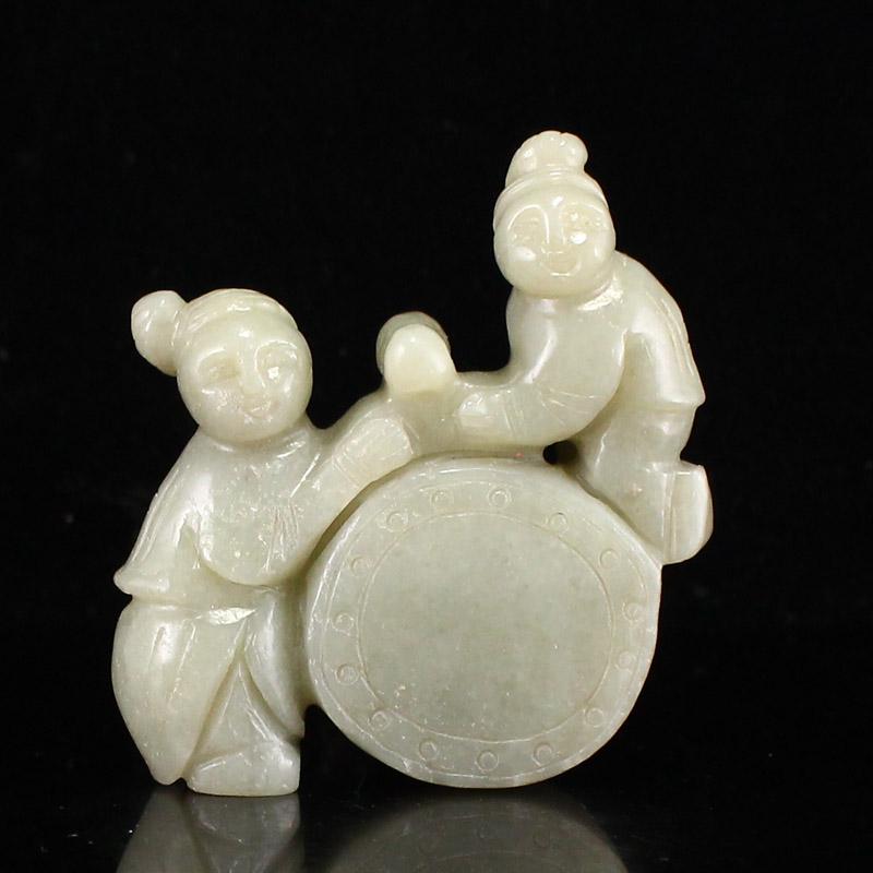 Vintage Chinese Hetian Jade Kid & Drum Statue (1 of 10)