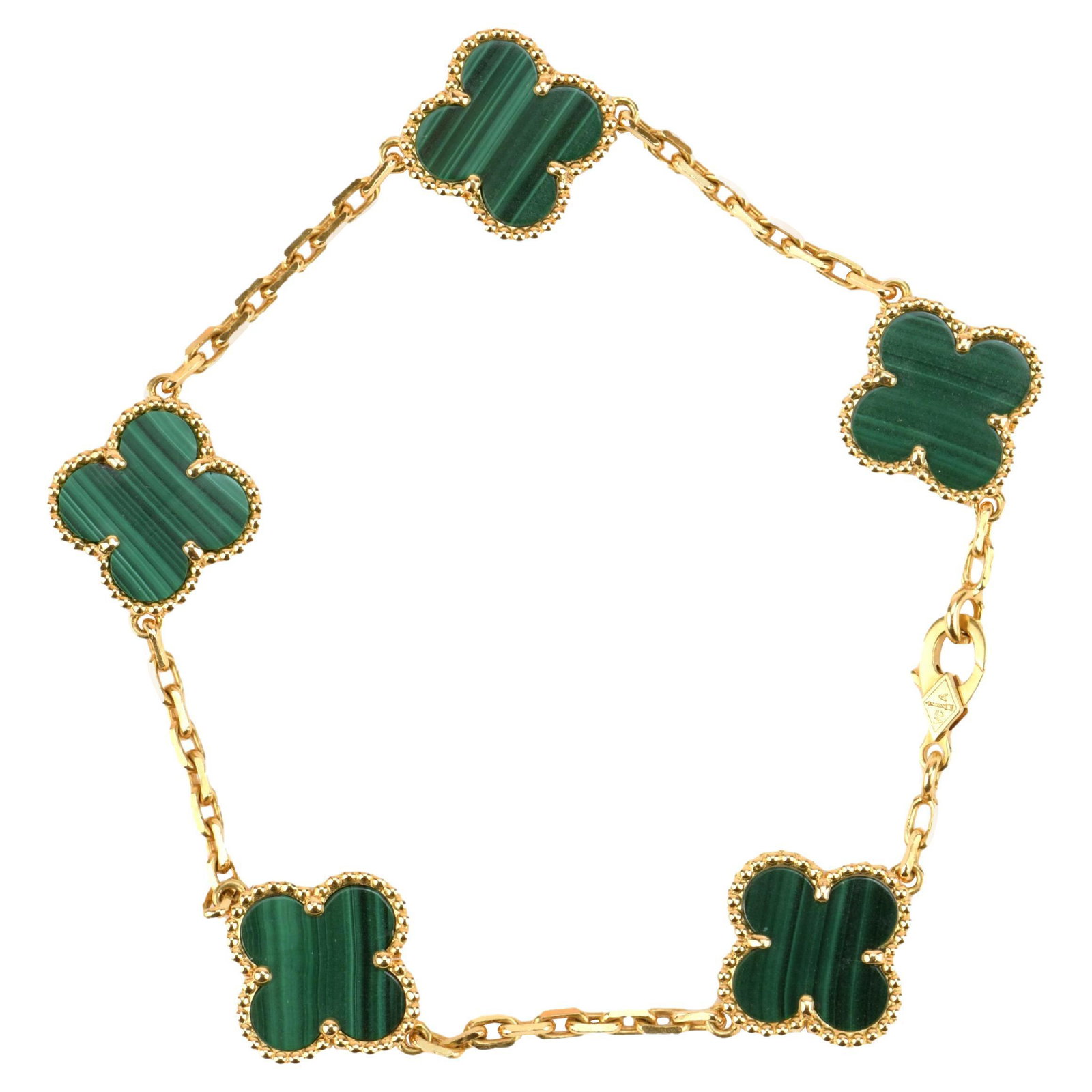 Van Cleef & Arpels 5 Motif Vintage Alhambra Malachite Bracelet (1 of 11)