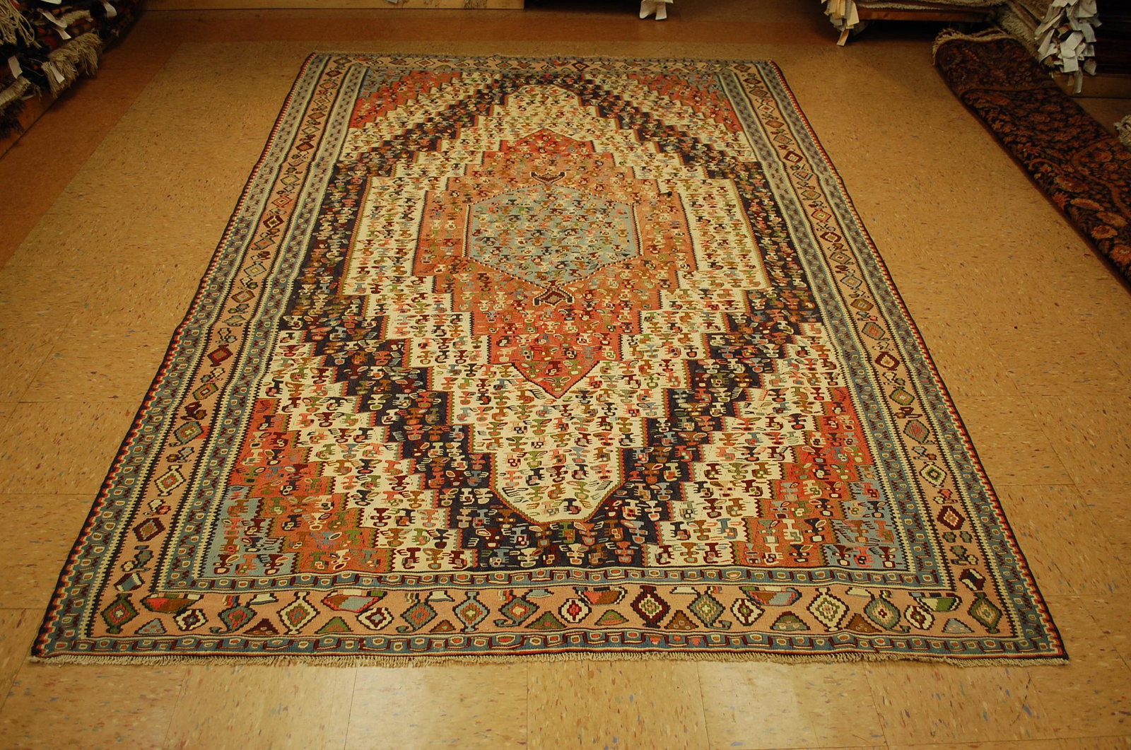 Persian SENNAH KILIM RUG 6' 5" x 9' 9" (1 of 12)