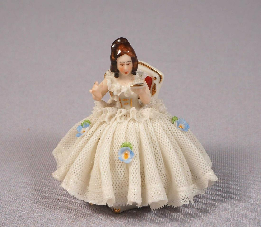 Dresden Lace Figurine Girl Lady Germany Crown Mark Applied Flowers (1 of 5)