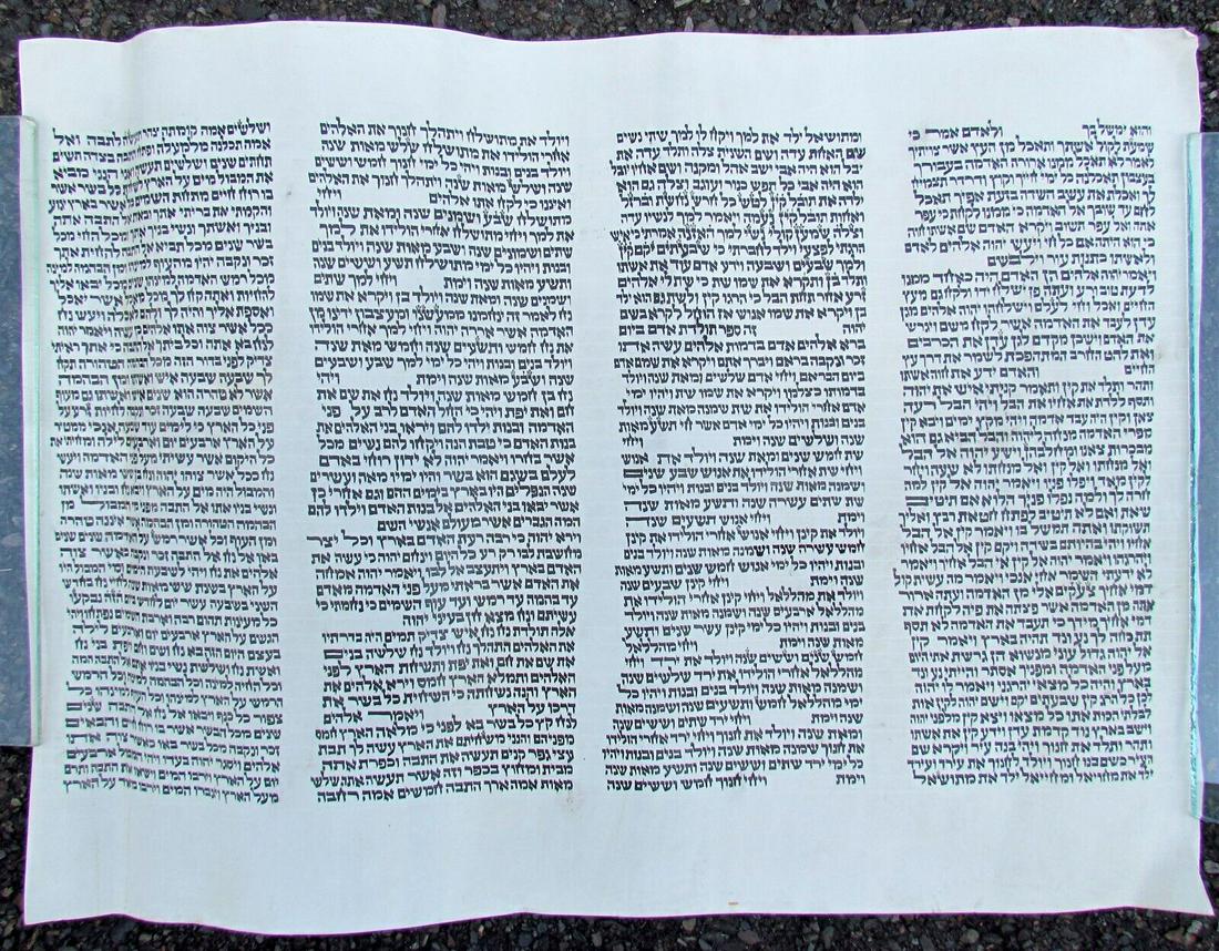 TORAH SCROLL FRAGMENT MANUSCRIPT VELLUM ANTIQUE European BIBLE Poland 22 x 29.5" (1 of 4)