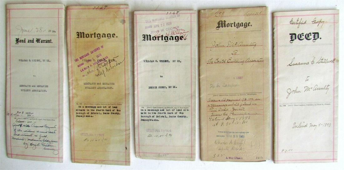 Bucks County & Philadelphia Pa 5 Property Deeds 19th Early 20th Century