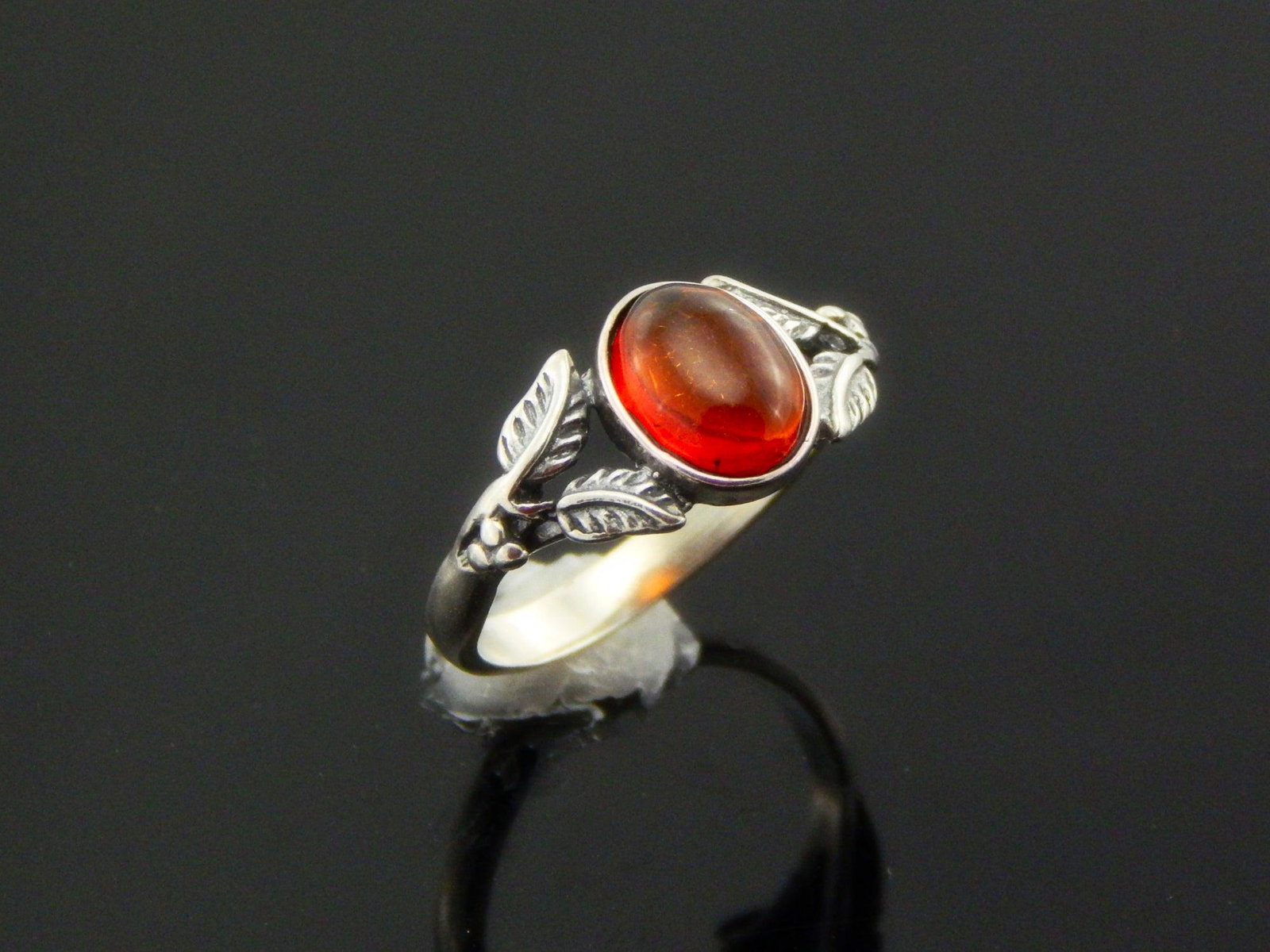 Natural Baltic Cognac Amber Feather Ring in 925 Silver (1 of 7)