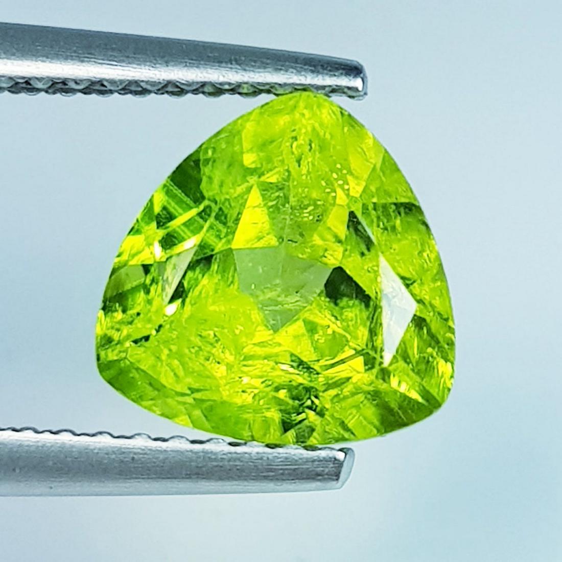 2.18 ctz " Stunning Green " Natural Pakistan Peridot: No Reserve! Title:2.18 ctz " Stunning Green " Natural Pakistan Peridot Color/Clarity:Green / VVS Gemstones:Peridot Carat Weights:2.18 Size/Dimensions:8.50 x 8.20 x 4.90 Additional Information:Triangle