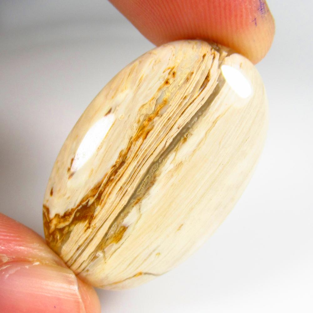 Natural Jasper Quartz - 24.63 Ct: No Reserve! Title: Natural Jasper Quartz - 24.63 Ct Origin: Brazil Weight: 24.63 Size/Dimensions: 31.0 x 20.0 x 5.0 mm Additional Information: Pieces : 1 No's / Shape : Oval Cabochon / Color : White /