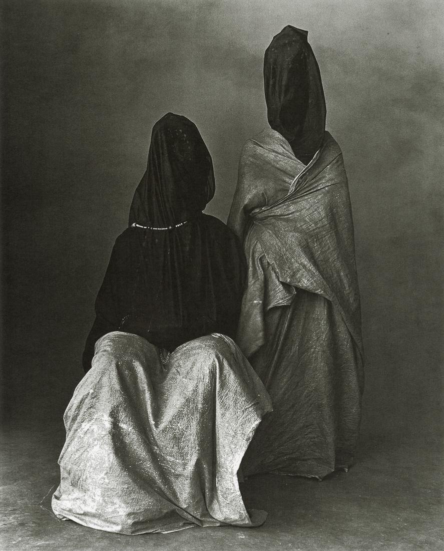 IRVING PENN - Two Guedras, Morocco, 1971: Artist: Irving Penn Title: Two Guedras, Morocco, 1971 Medium: Photo Litho, 1989, Canada Dimensions: 7.6x9.45" Desciption: Heat Wax Mounted on 11x14" Conservation Board Artist Bio: Irving Penn (1917-20
