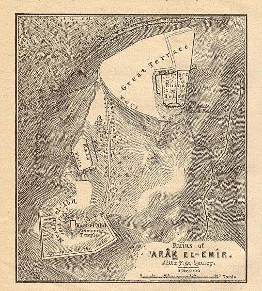 Arak el-Emir. Iraq al-Amir, Amman. Caves of the Prince. Jordan. SMALL 1912 map (1 of 2)