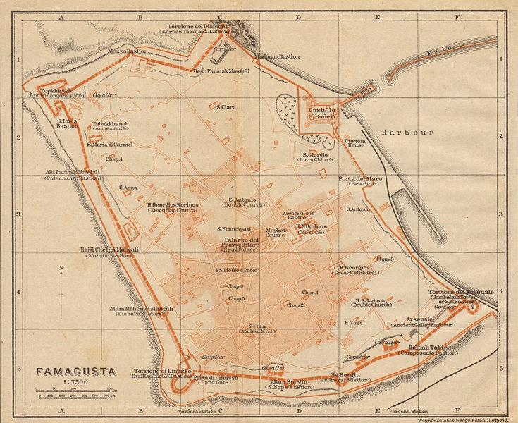 Famagusta /Gazimagusa antique town city plan. Cyprus 1912 old map (1 of 2)