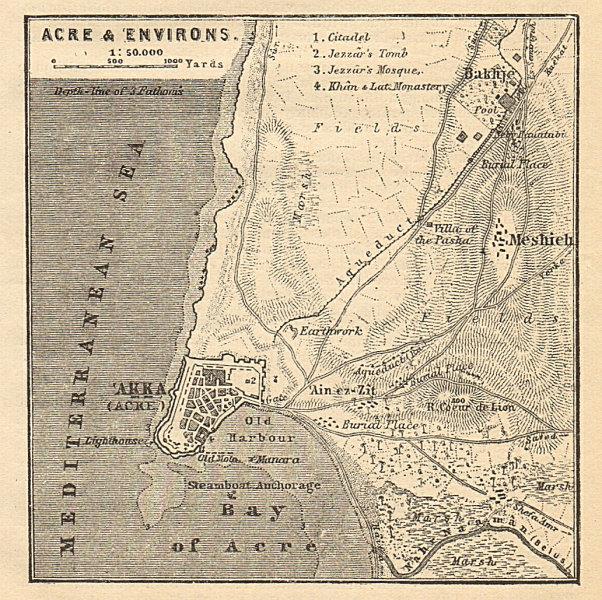 Acre & environs antique town city plan. Akko. Israel. SMALL 1912 old map (1 of 2)