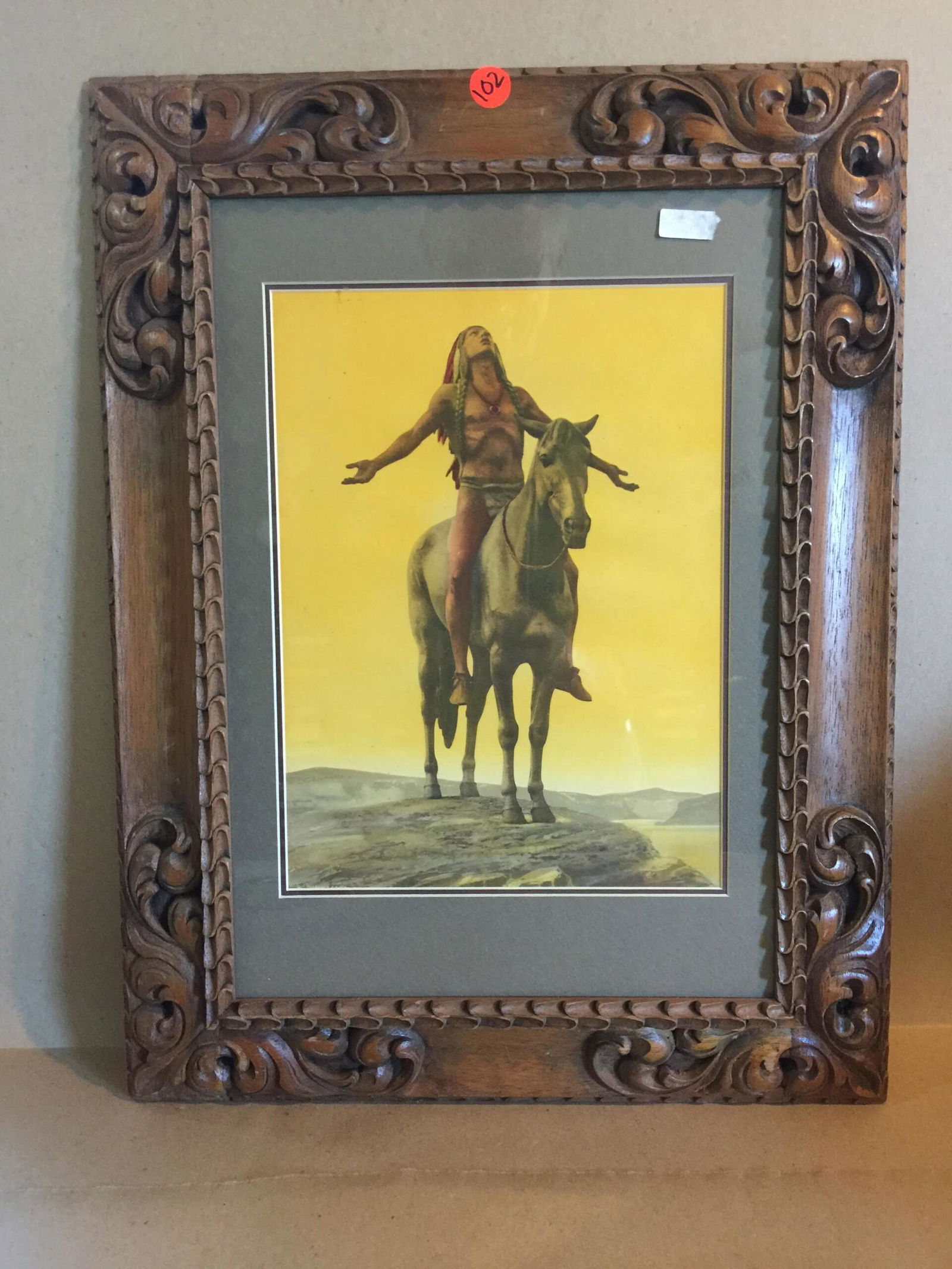 Appeal To The Great Spirit - Art By Cyrus E. Dallin (1920's) US Print - Craved Wood Frame: Appeal to the Great Spirit - Art by Cyrus E. Dallin (1920's) US Print - Craved Wood Frame Image styled after the statue created in 1909 by Cyrus E. Dallin. Frame 15.5" x 20.5" Print Size 8.5" x 12" Co