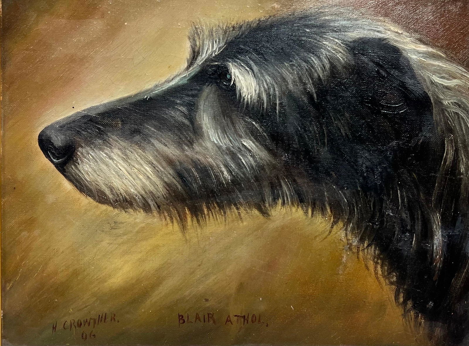 Henry Crowther: Antique English Dog Oil Painting Head Portrait of Irish Wolf Hound, signed (1 of 7)