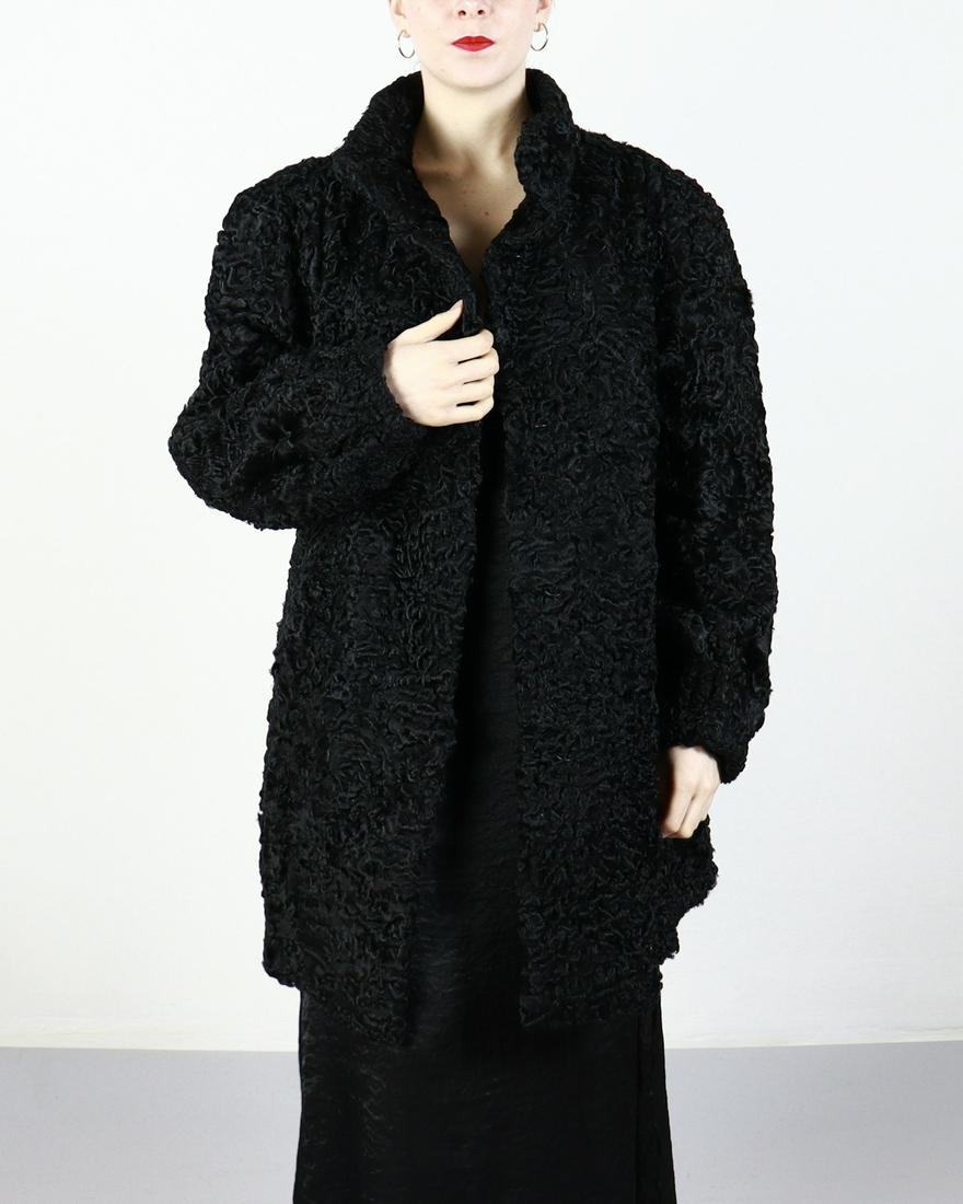 BLACK PERSIAN CURLY LAMB FUR COAT EU: XL ; US: 20 (1 of 11)