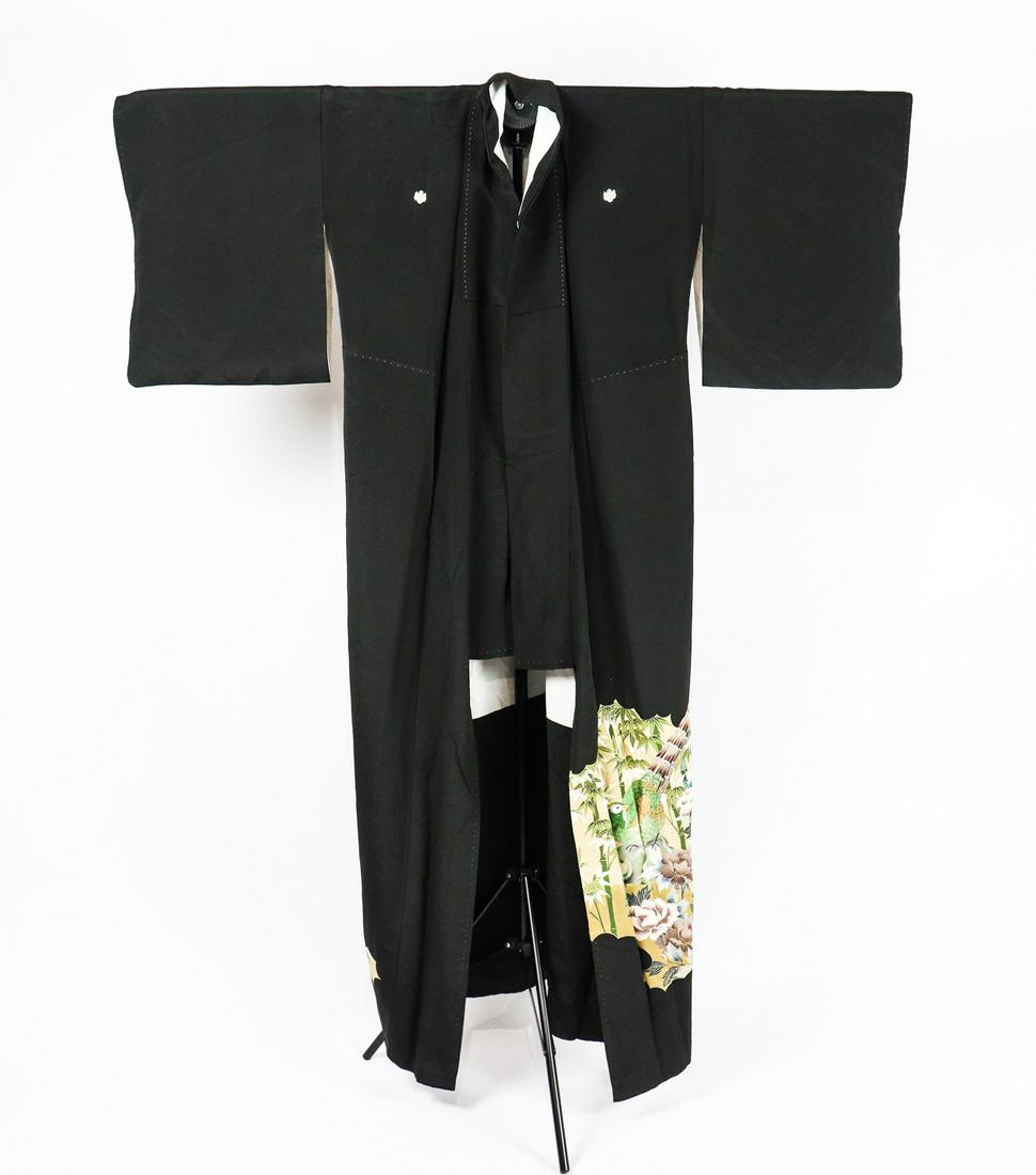 BLACK GOLD EMBROIDED BIRD SILK KIMONO (1 of 4)