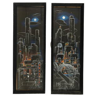 Charles Ragland Bunnell "Large Cityscape" Silkscreen Signed Bunnell Set of 2: Title: Charles Ragland Bunnell "Large Cityscape" Silkscreen Signed Bunnell Set of 2 Description: For your consideration is 2 of the CHARLES RAGLAND BUNNELL vintage original cityscape art piece. Circa