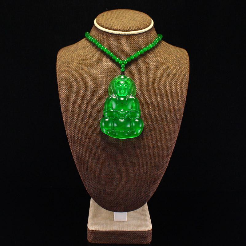Beautiful Green Jade Kwan Yin Pendant necklace