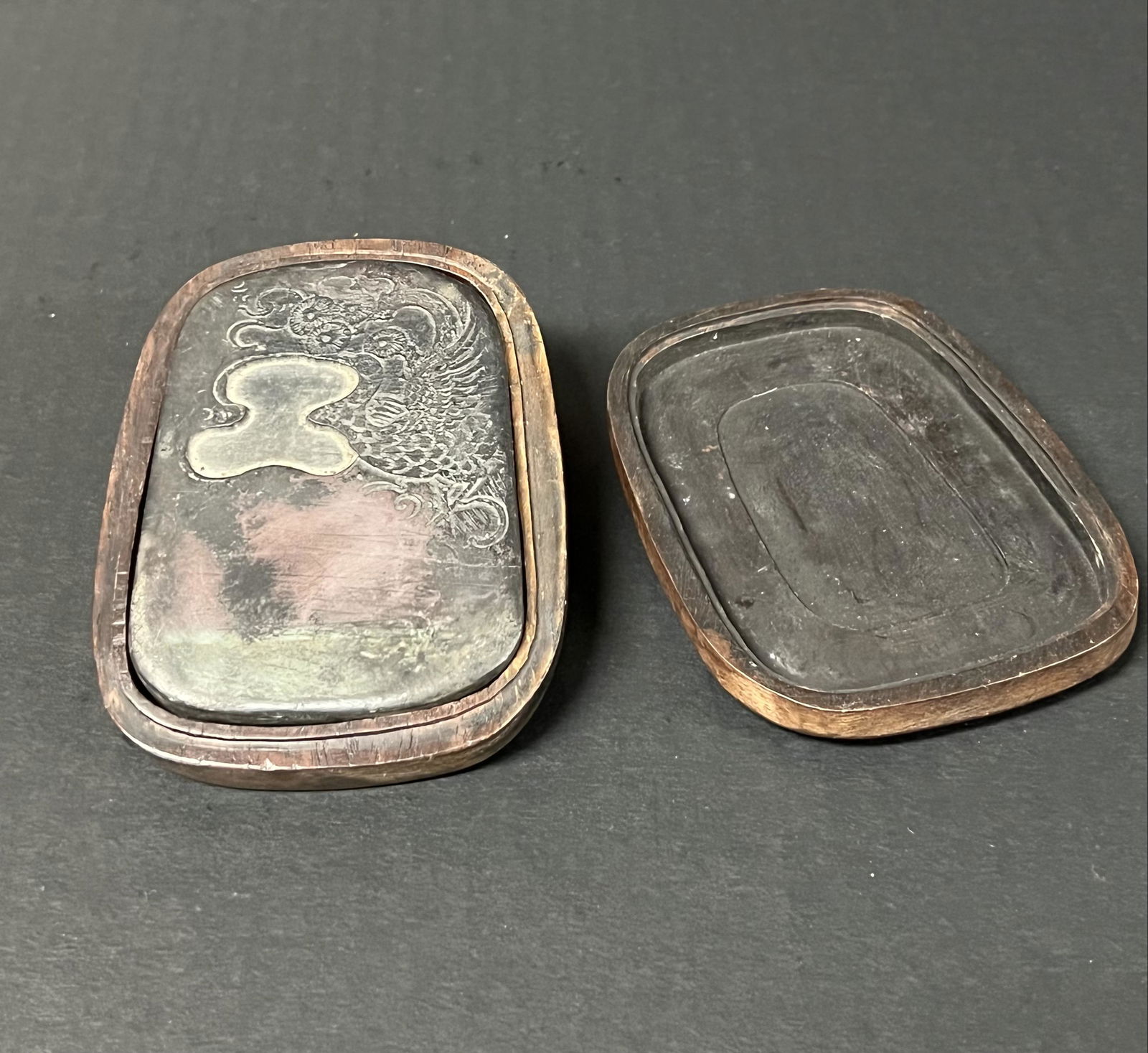 Inkpod Stone with Wooden Case: Title: Inkpod Stone with Wooden Case Date/Period: Late 20th Century Materials: Stone, Wood Size: 4.25" h x 3.25" w Description: Chinese Art Inkpod with Wooden Box Reserve: $60.00 Shipping: Domest