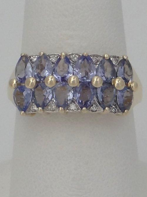 LADIES 14K YELLOW GOLD PURPLE PEAR TEAR DROP TANZANITE DIAMOND RING (1 of 6)