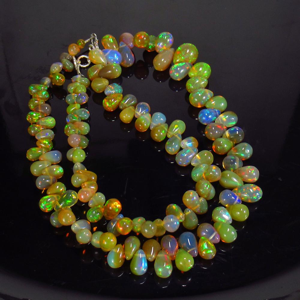 97.63 Ctw 925 Silver 124 Multi-Color Fire Pear Opal Beads Necklace (1 of 3)