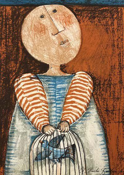 Graciela Boulanger Lithograph Enfant et oiseau 5 (1 of 1)