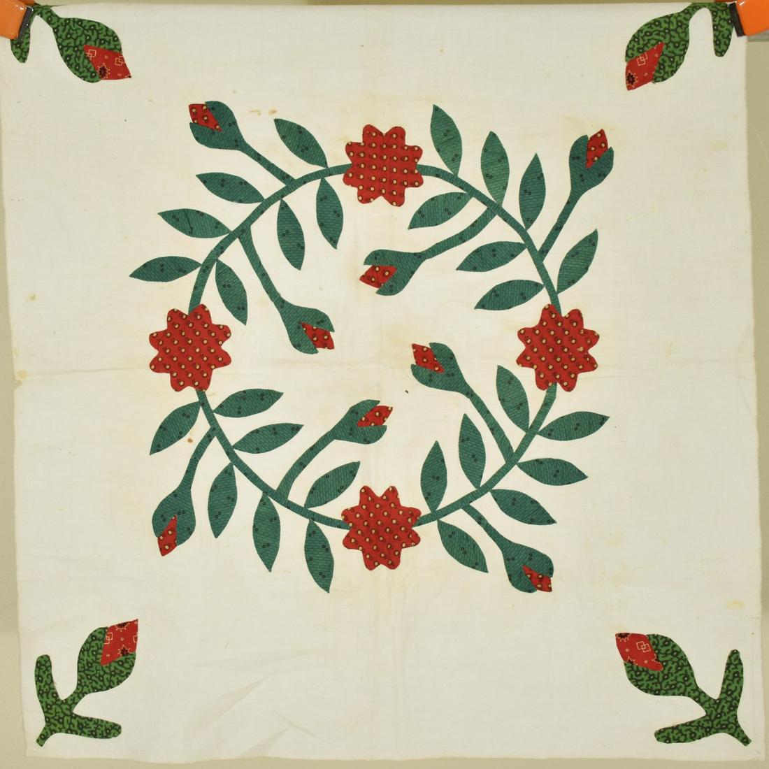 Large 1850's Red & Green Applique Quilt Block (1 of 6)