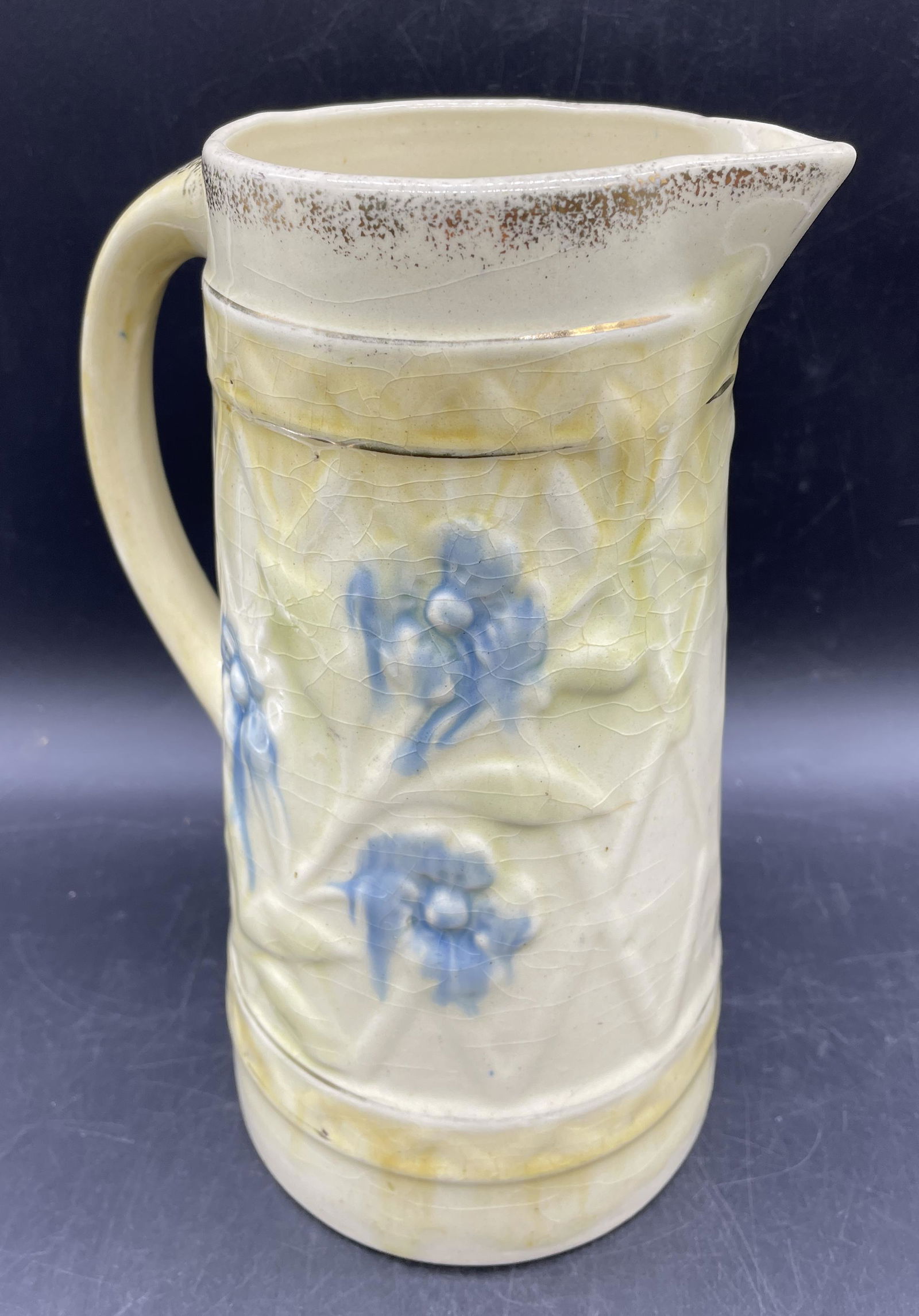 ROSEVILLE POTTERY EARLY WILD ROSE PITCHER WITH GOLD TRACING Pre 1917 (1 of 8)