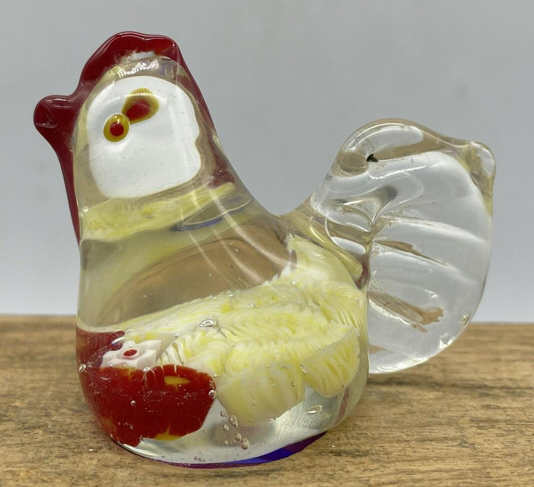 Vintage Art Glass Paperweight ROOSTER: Title: Vintage Art Glass Paperweight ROOSTER Date/Period: unknown Dimension: approcx 2 x 2 x1 Material: glass Additional Information: Vintage Art Glass Paperweight ROOSTER Shipping: Domestic: Flat-rat