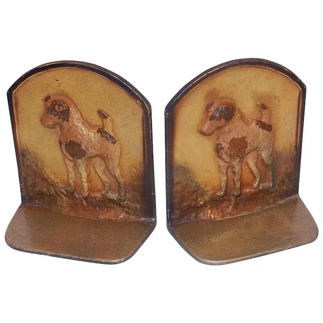 Vintage Cast Iron Terrier Bookends: This pair of Vintage Cast Iron Terrier Bookends is difficult to find. I did not find another like them on the internet. No makers marks. They measure 5” x 4 ¼” x 2 1/8”. All ori