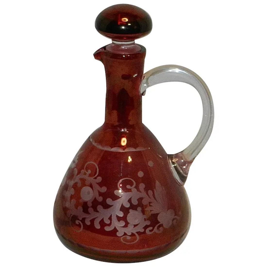 Vintage Bohemian Ruby Cut to Clear Cruet (1 of 6)