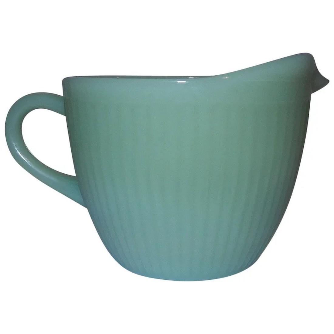 Vintage Fire King Jadeite “Jane Ray” Mint Green Ribbed Creamer (1 of 6)