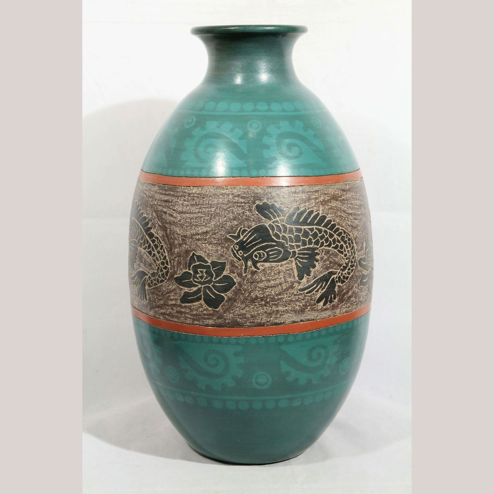Ceramic Vase/Jar Jorge V Hernandez Mexican Koi Reverse paint Incised (1 of 8)