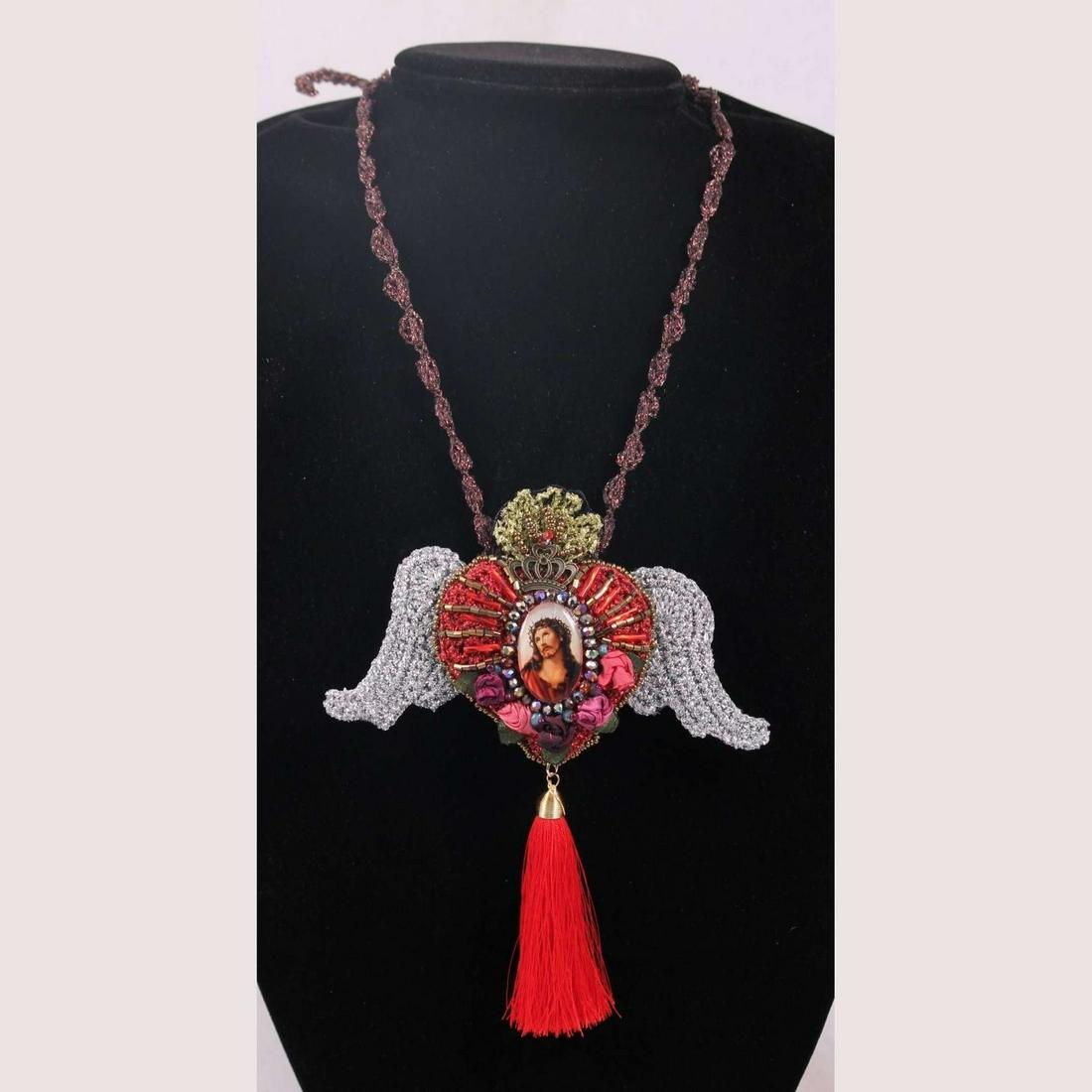 Hand Crafted Necklace Mexican Art Jewelry Custom Made Jesus (1 of 10)