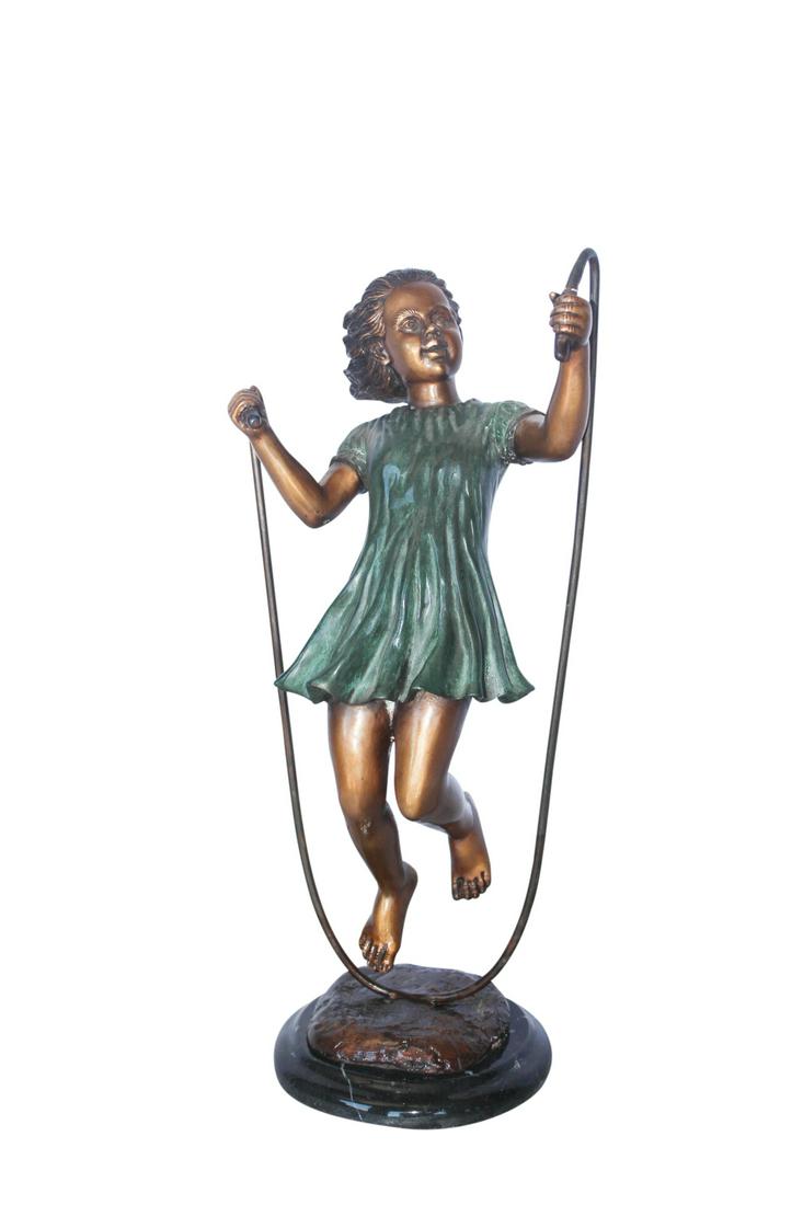 Young girl jump roping bronze statue - Size: 5"L x 7"W x 15"H. (1 of 11)