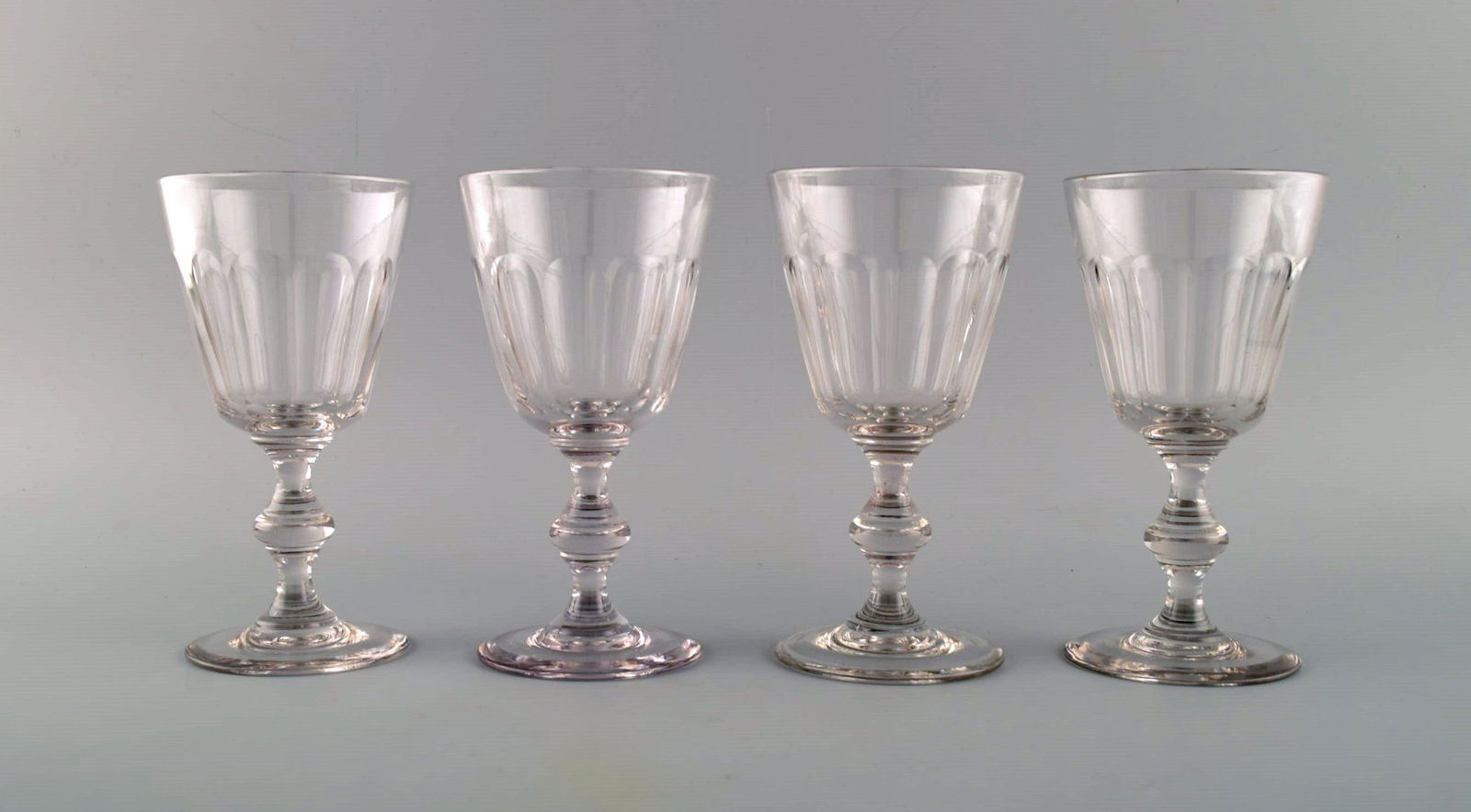 Holmegaard Glasværk, Denmark. Four Christian VIII Berlinois red wine glasses. Manufactured: Title: Holmegaard Glasværk, Denmark. Four Christian VIII Berlinois red wine glasses. Manufactured 1867-1942. Description: Holmegaard Glasværk, Denmark. Four Christian VIII Berlinois red wine