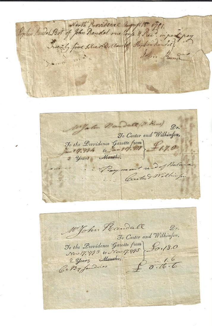 1781 Three Providence Rhode Island Receipts (1 of 1)