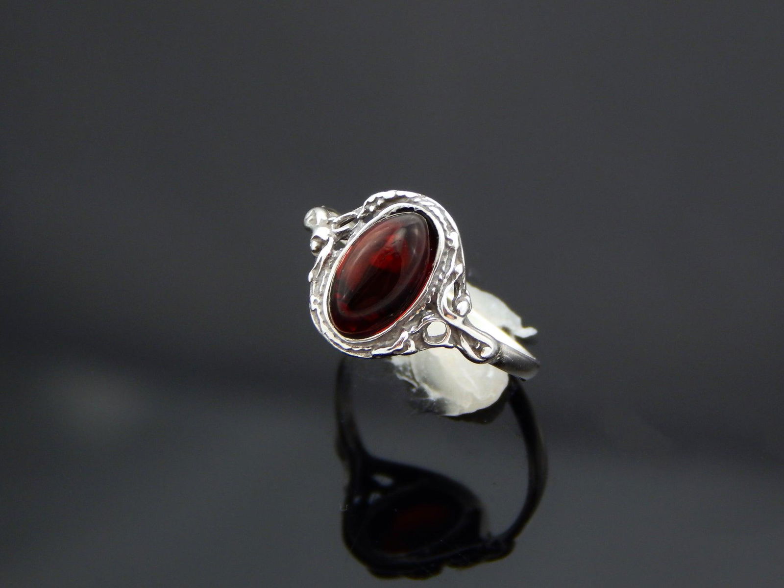 Natural Baltic Cherry Amber Victorian Style Ring in 925 Sterling Silver (1 of 7)