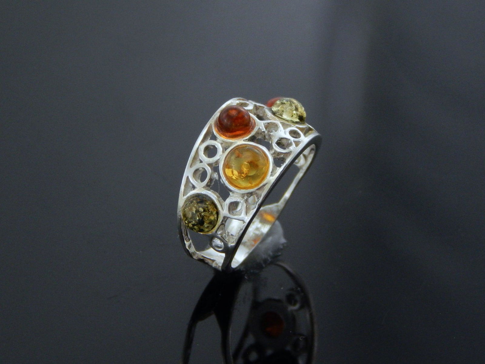 Genuine Natural Baltic Multicolor Amber Ring in Silver (1 of 6)